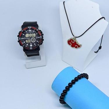Imagem de Kit Relógio Infantil Masculino tipo Militar Esportivo Calendário Alarm