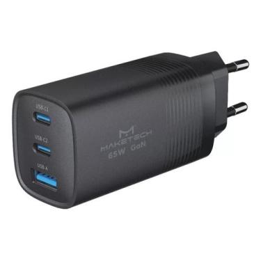 Imagem de Carregador 2x Usb-C 1x Usb 65w Gan Cm-6553 Maketech Cor Preto