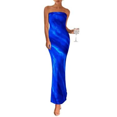 Imagem de Vestido PRETTYGARDEN Tubo sem alça Bodycon Longo Azul XXL