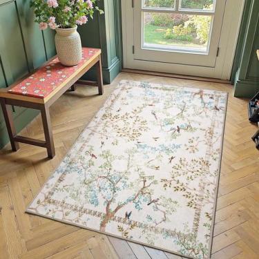 Imagem de Tapete Area Jinchan Botanical Birds Ivory 90x150cm lavável