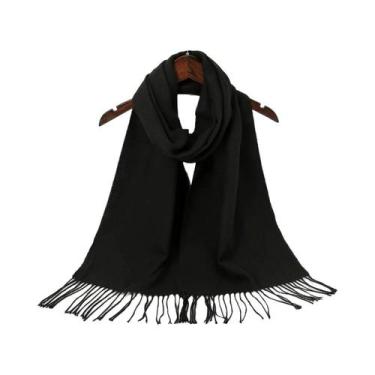 Imagem de Cachecol Feminino De Cashmere Grosso Com Franjas, Cor Sólida, Logotipo