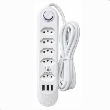 Imagem de Filtro de Linha Extensão 5 Tomadas Régua 10A 2500W Usb Bivolt 110v/220