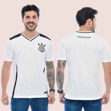Imagem de Camiseta Corinthians Masculina Oficial Gola V Licenciada, Branco, XGG