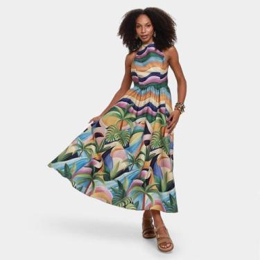 Imagem de Vestido Longo Farm Natureza Feminino, Preto, Amarelo, M