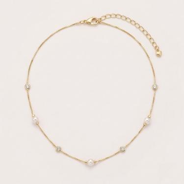 Imagem de Colar Milliá Pérola e Ponto de Luz Metal com Banho de Ouro Dourado com Pérolas Brancas...