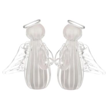 Imagem de Kit 2 Mini Anjo Decorativo de Cristal Murano Uriel Quartzo Pérola Transparente Cristais Labone