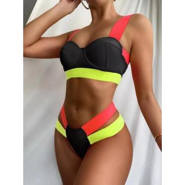 Imagem de N0271-Bikini Biquíni Sexy Aro Fio Dental Asa Delta Neon Luxo - Xumi, P