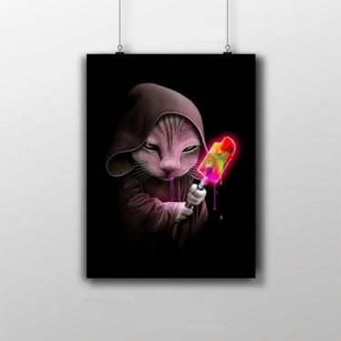 Imagem de Placa Decorativa Gato Jedi Sorvete - Star Wars - nerdecs