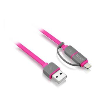 Imagem de Cabo 2 em 1 Lightning e Micro USB Elgin Flat Rosa 1m
