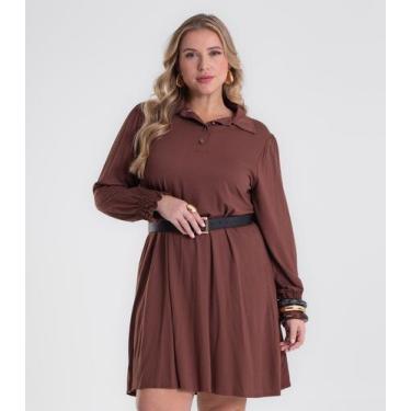 Imagem de Vestido Manga Longa Evase Plus Size Secret Glam Marrom, Plus G3, Marro
