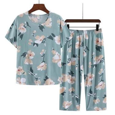 Imagem de Pijamas De Verão Femininos Em Algodão E Seda, Conjunto De Roupa De Cas