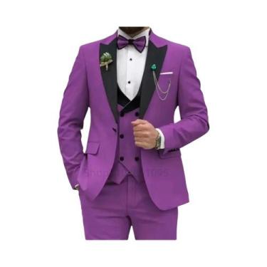 Imagem de Terno Slim Fit Rosa Vermelho 3 Peças Masculino: Blazer Transpassado, C