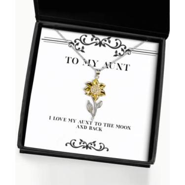 Imagem de SpreadPassion Presentes brilhantes para tia, I Love My Aunt to The Moon and Back, colar com pingente de girassol de Natal para tia