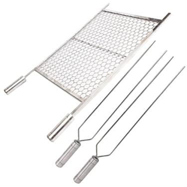 Imagem de Grelha De Inox Moeda Tela Grossa 50x50cm + 2 Espetos Duplo