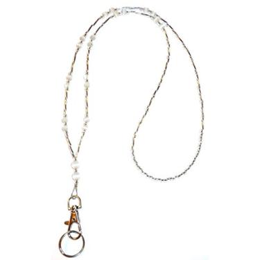 Imagem de Simples Branco (Ultra fino e leve) Cordão de contas feminino moderno 86,36 cm porta-crachá, Non Breakaway - Stronger, Long