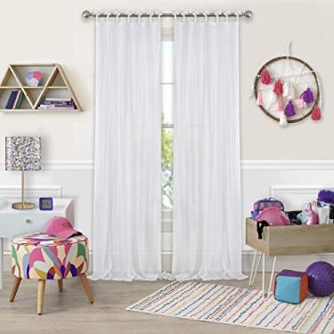 Imagem de Elrene Home Fashions Greta Crushed Sheer Tie Tab Top Teen Kids Single Window Panel Curtain Drape, 127 cm x 274 cm (1, branco