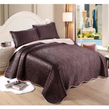 Imagem de Kit Colcha Cobre Leito Cetim Fashion 3 peças Queen 240x260cm Doa Realce Premium