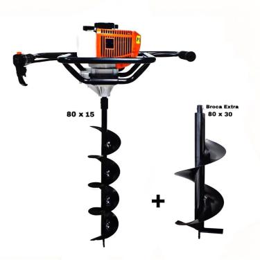 Imagem de KIT Perfurador de Solo Vulcan VPS520-S 2T 52CC 2,5HP com Broca 80x15cm + Broca Extra 80...