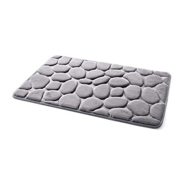 Imagem de Kit de tapete de espuma de memória de lã coral para banheiro com padrão de banheiro tapetes antiderrapantes conjunto tapete para decoração de banheiro, cinza claro, 400 mm x 600 mm
