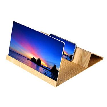 Imagem de Amplificador de tela de 12", amplificador de tela dobrável de alta definição com suporte de grão de madeira antiradiação para assistir a vídeos de filmes em todos os smartphones (Dourado)