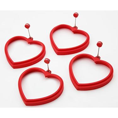 Imagem de Molde de anel de ovo e panqueca em forma de coração, silicone reutilizável, vermelho - formas perfeitas para o café da manhã infantil (pacote com 4)