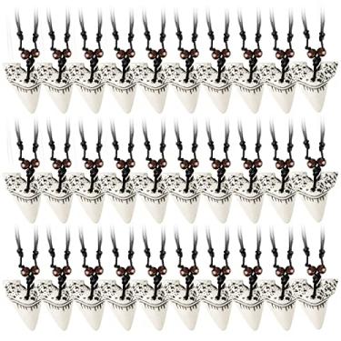 Imagem de Colares de dente de tubarão pré-históricos colares de dentes de tubarão ajustáveis longos dentes de tubarão pingentes de festa de tubarão para homens e meninas, about 2 inch for each, Resina, resina
