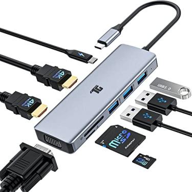 Imagem de Hub USB C, estação de ancoragem para laptop Tiergrade 9 em 1 com tela tripla com 2 HDMI 4K, VGA, PD, USB 3.0 e leitor de cartão TF/SD, base USB C para MacBook/Dell/HP/Lenovo e outros laptops tipo C