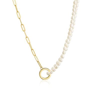 Imagem de IDOKAWA Colar Feminino, Colar Pingente Simples Elegante, Colar de Pérolas Duplas, Jóias Retrô na Moda Presentes