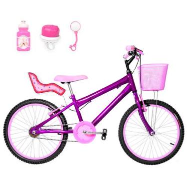Imagem de Bicicleta Infantil Feminina Aro 20 Alumínio Colorido + Kit Passeio E C