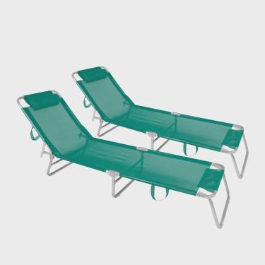 Imagem de Kit 2 Cadeiras Espreguiçadeiras Alumínio Praia Piscina Turquesa Mor