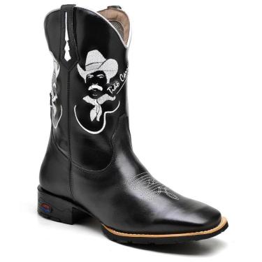 Imagem de Bota Texana Masculina Couro Cano Alto Bordado Bico Fino