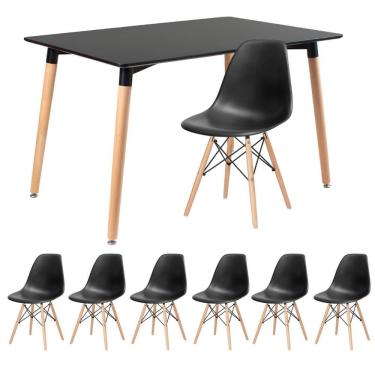 Imagem de KIT - Mesa de jantar retangular Eames 80 x 120 cm preto + 6 cadeiras Eiffel DSW