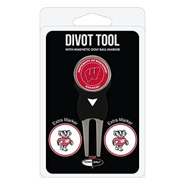 Imagem de Team Golf NCAA Wisconsin Badgers Divot Tool com 3 marcadores de bola de golfe, os marcadores são esmaltes magnéticos dupla-face removíveis, cor multitime, tamanho único (23945)