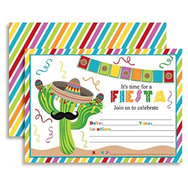 Imagem de Convites para festa de aniversário Fiesta Cactus Celebration, 50 x 18 cm, preencha cartões com vinte envelopes brancos da AmandaCreation