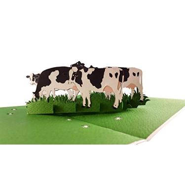 Imagem de iGifts And Cards Cartão pop-up de vacas leiteiras 3D - gado, fazenda, celeiro, grama, uau, meio-dobrado, feliz aniversário, amizade, obrigado, dia dos pais e das mães, todas as ocasiões,