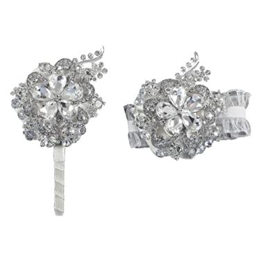 Imagem de Conjunto de 2 pulseiras Corsage de luxo com diamante de cristal deslumbrante e pulso *1 para noiva e corsage *1 para noivo em festa de casamento