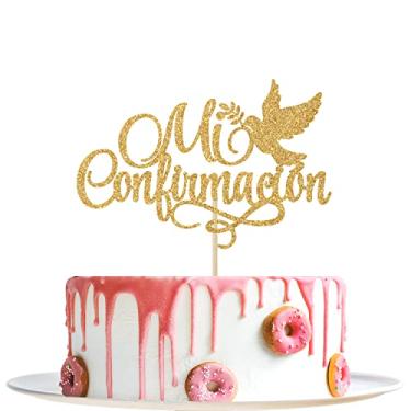 Imagem de Gold Glitter Mi Confirmación Cake Topper - Decorações de Sagrada Confirmação - Casamento, Chá de Panela, Deus Bless, Decorações de Festa de Batismo