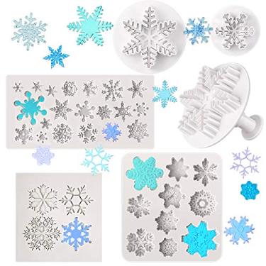 Imagem de Patelai 6 peças molde de flocos de neve molde de silicone fondant floco de neve sobremesa biscoito bolo neve fondant molde chocolate assar ferramentas de gravação para cupcake decoração inverno natal