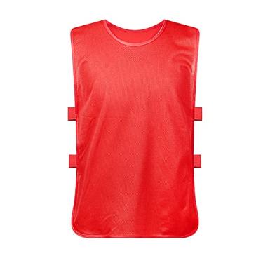 Imagem de Babadores de futebol adulto equipe esportes futebol treino treino colete malha respirável secagem rápida para atividades de construção em grupo ao ar livre 6 peças, vermelho, tamanho grande