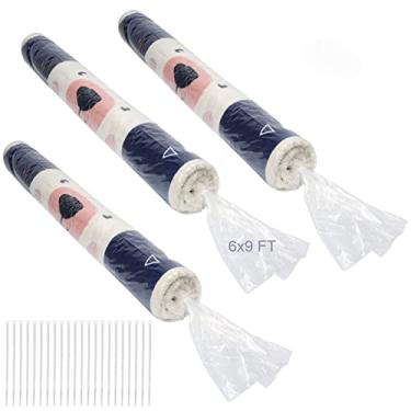 Imagem de 3 peças de saco de armazenamento de tapete plástico grande com 100 peças de gravata de zíper, cabe em tapete de até 1,8 m x 2,4 m extra grande saco de tapete transparente protege os tapetes enrolados perfeitos para armazenamento, movimento, embalagem e envio