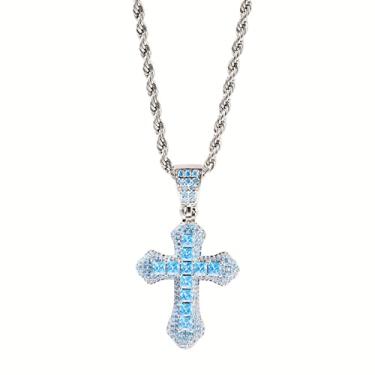 Imagem de CAIHANV Colar com pingente de cruz de zircão colorido para mulheres ou homens, colar de cruz de ouro branco diamante cheio de hip hop, 61 cm., Zircônia cúbica, Zircônia cúbica