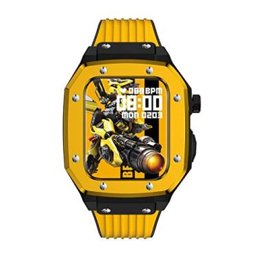 Imagem de KANUZ Caixa de relógio de liga para Apple Watch Series 7 6 5 4 SE 45mm 42mm 44mm Luxo Metal Borracha Aço Inoxidável Relógio Modificação Kit Pulseira de Relógio (Cor: Amarelo Preto, Tamanho: 42mm)