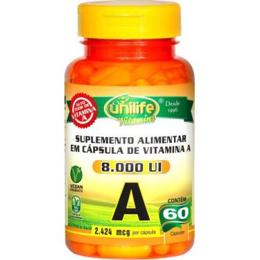 Imagem de Vitamina A 8000 Ui Retinol Unilife 60 Cápsulas De 500Mg