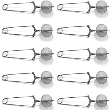Imagem de TIHOOD Infusor de chá de pressão, 10 peças, coador de chá de malha de aço inoxidável com alça para escova de folhas de chá soltas pinça de filtro de chá