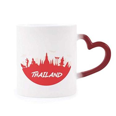 Imagem de Caneca sensível ao calor Red Outline Landmark Thailand Caneca vermelha que muda de cor