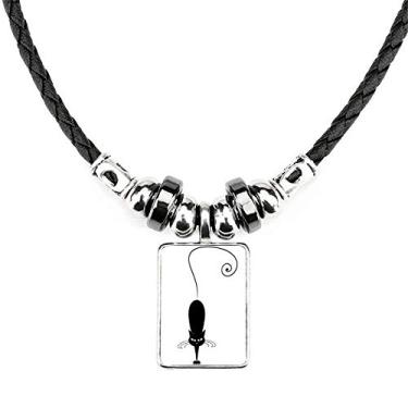 Imagem de DIYthinker Colar de gato preto para amantes de animais de estimação com contorno de arte de animal joia Torque pingente de corda de couro