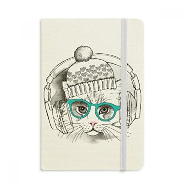 Imagem de Fone de ouvido chapéu de lã branco proteção animal caderno oficial tecido rígido diário clássico