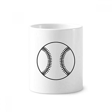 Imagem de Suporte para caneta de escova de dentes com padrão de desenho de linha esportiva de beisebol Caneca branca de cerâmica 355 ml