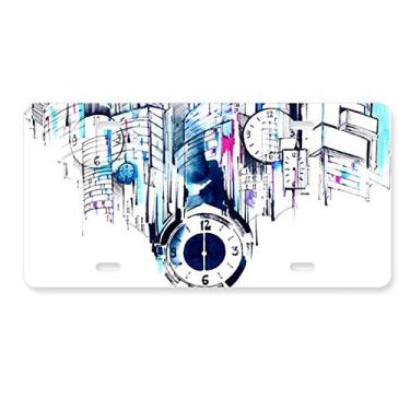 Imagem de DIYthinker Relógio de construção moderno da cidade em aço inoxidável para decoração de placa de carro