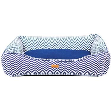 Imagem de Cama PREMIUM Para Cachorro e Gato Patch Petz Com Aquablock Ativo (Azul e Branco Zig Zag, G)